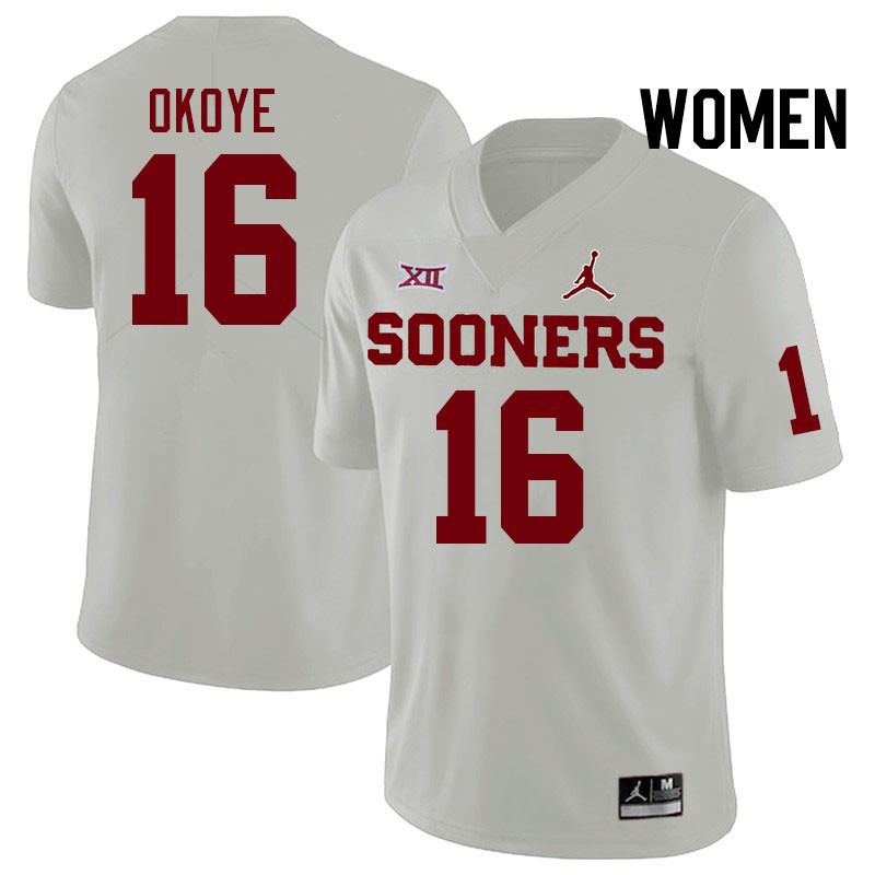 Women #16 Danny Okoye Oklahoma Sooners College Football Jerseys Stitched-White